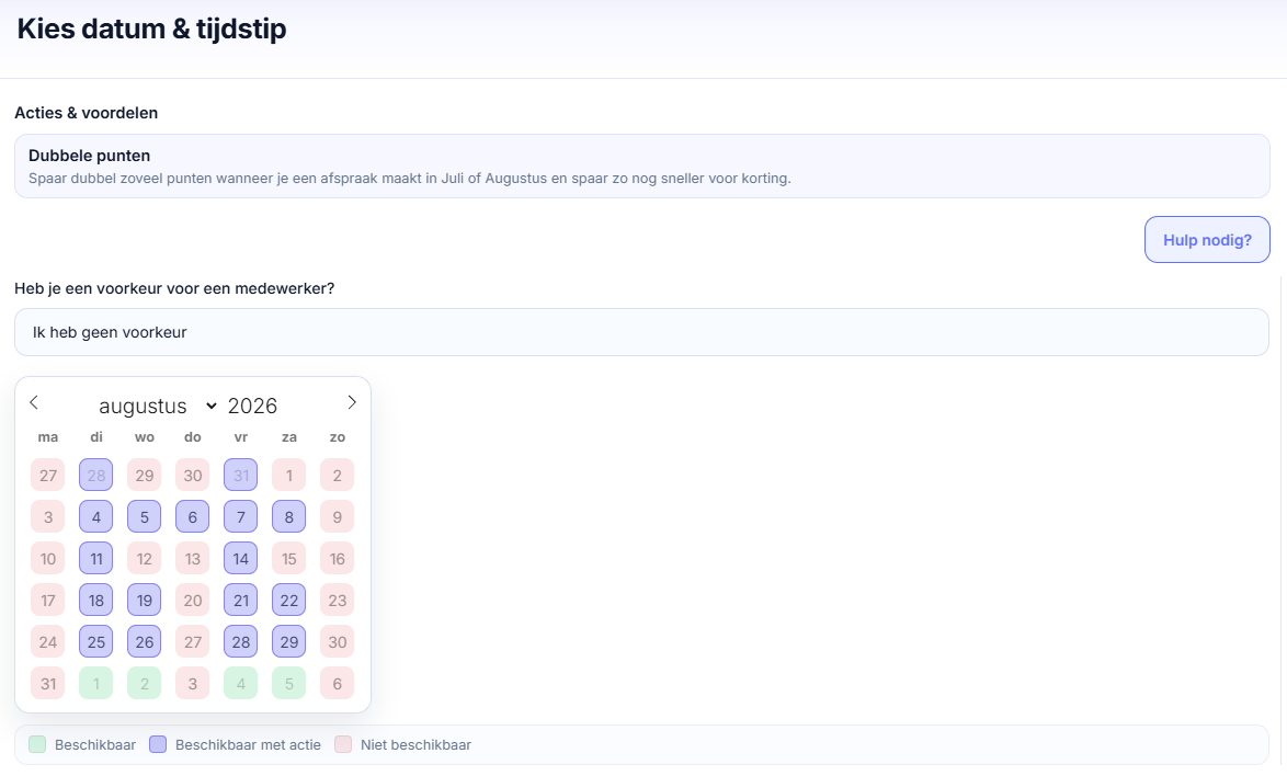 Planimal online booking calendar