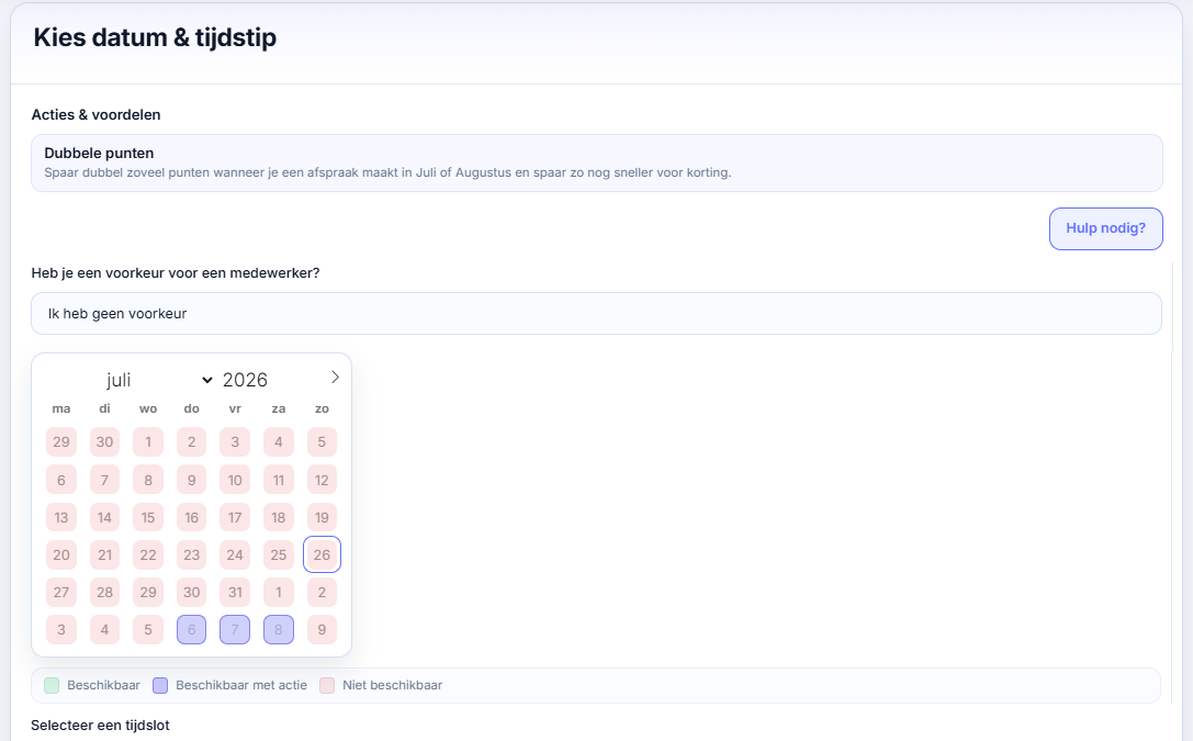 Online booking calendar in Planimal